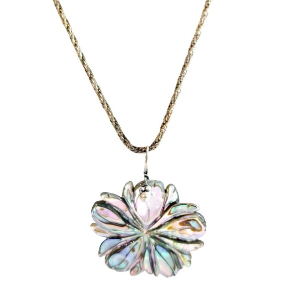 Unbranded Jewelry - Vintage Abalone Flower Shell Pendant On Sterling Silver Chain 18" Long
